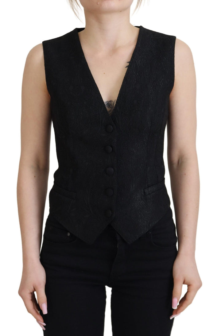 Elegant Black Silk Blend Waistcoat