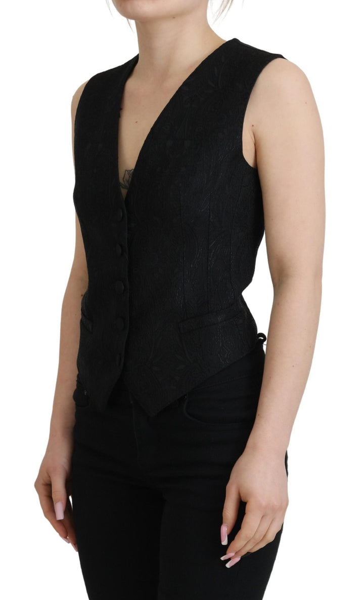 Elegant Black Silk Blend Waistcoat