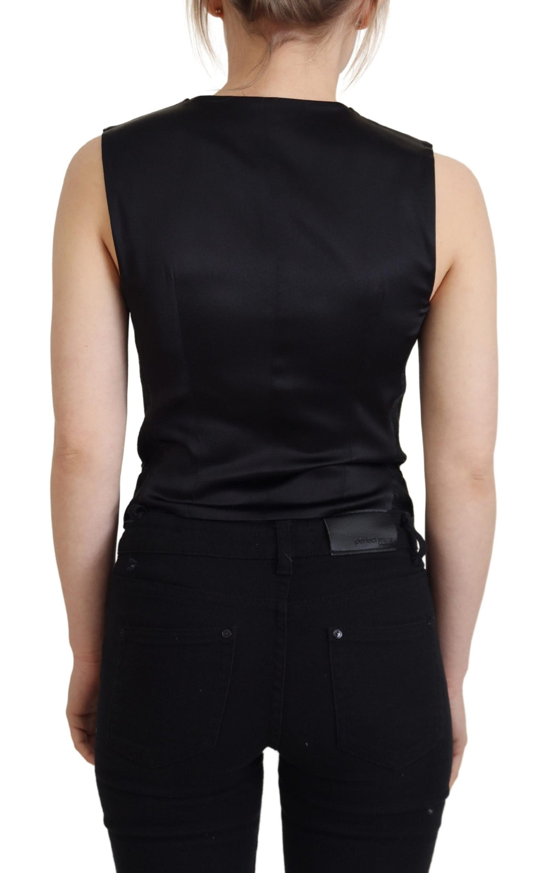 Elegant Black Silk Blend Waistcoat