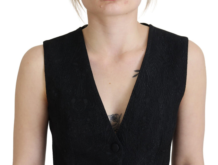 Elegant Black Silk Blend Waistcoat