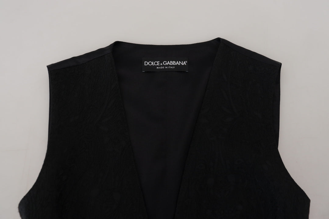 Elegant Black Silk Blend Waistcoat