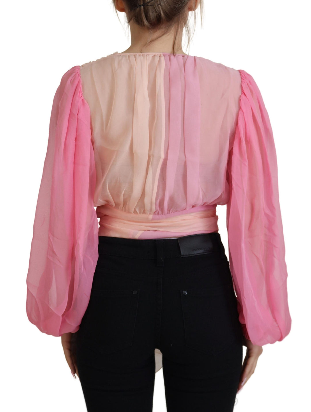 Silk wrap blouse with V-neck in pink
