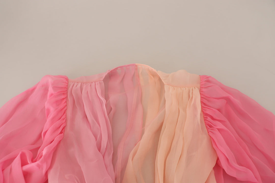 Silk wrap blouse with V-neck in pink