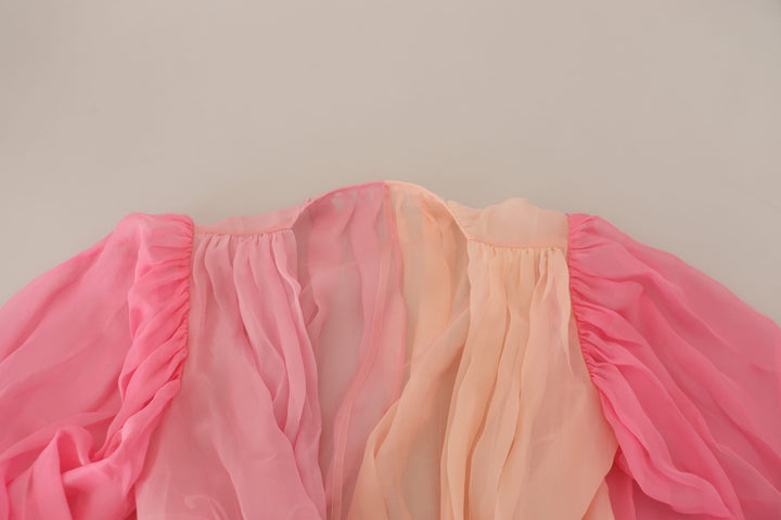 Silk wrap blouse with V-neck in pink