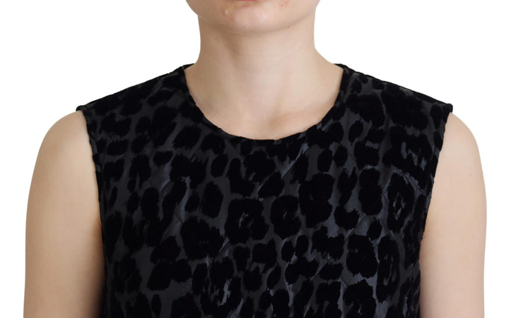 Schwarzes Leopard-Shift-Minikleid aus Polyester