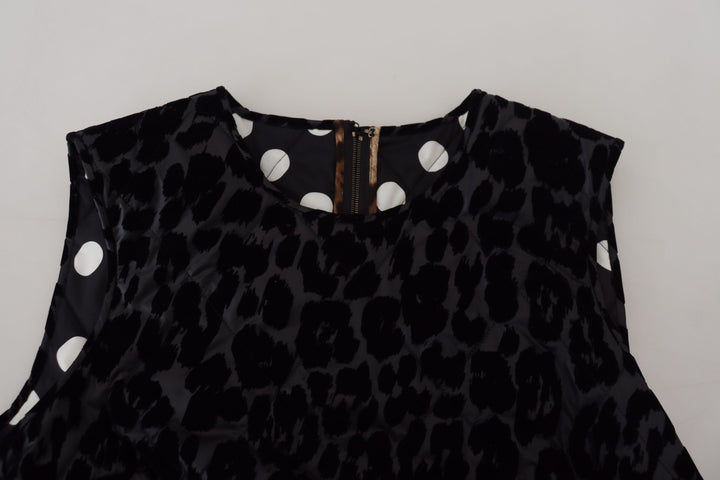 Schwarzes Leopard-Shift-Minikleid aus Polyester