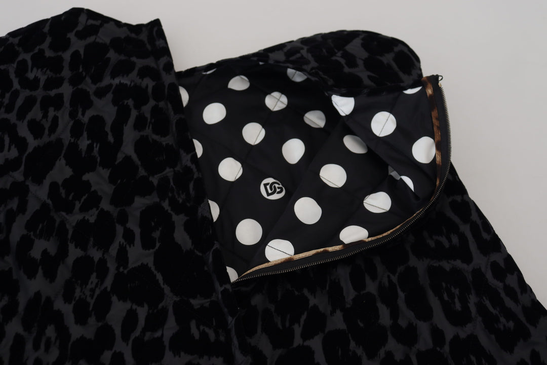 Schwarzes Leopard-Shift-Minikleid aus Polyester
