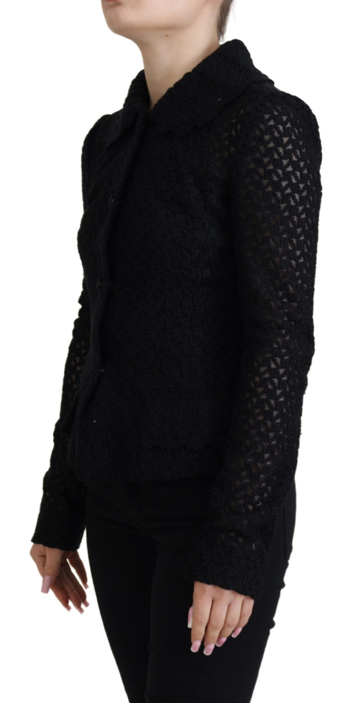 Elegant black wool blend button down jacket