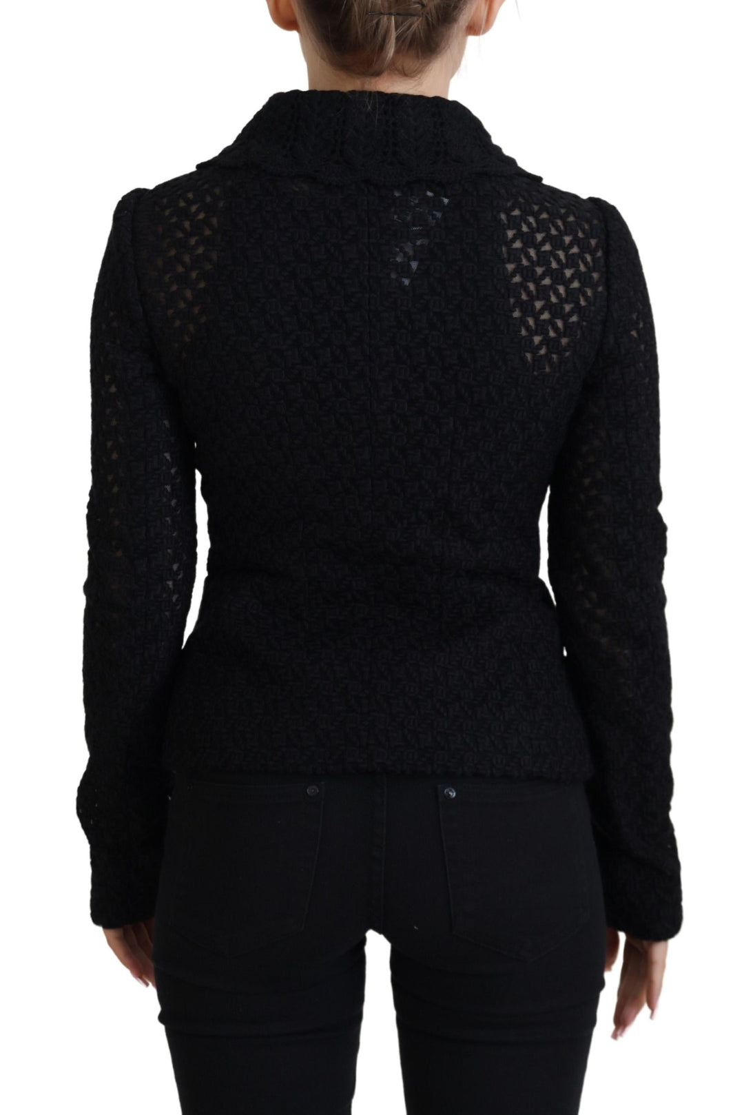 Elegant black wool blend button down jacket