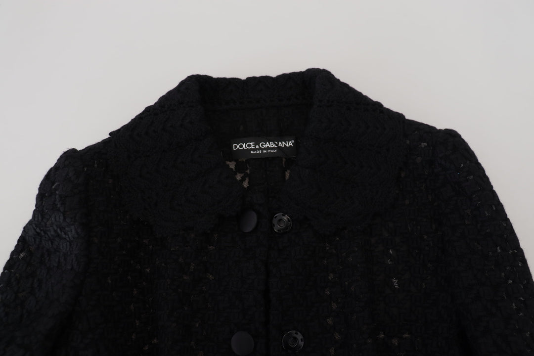 Elegant black wool blend button down jacket