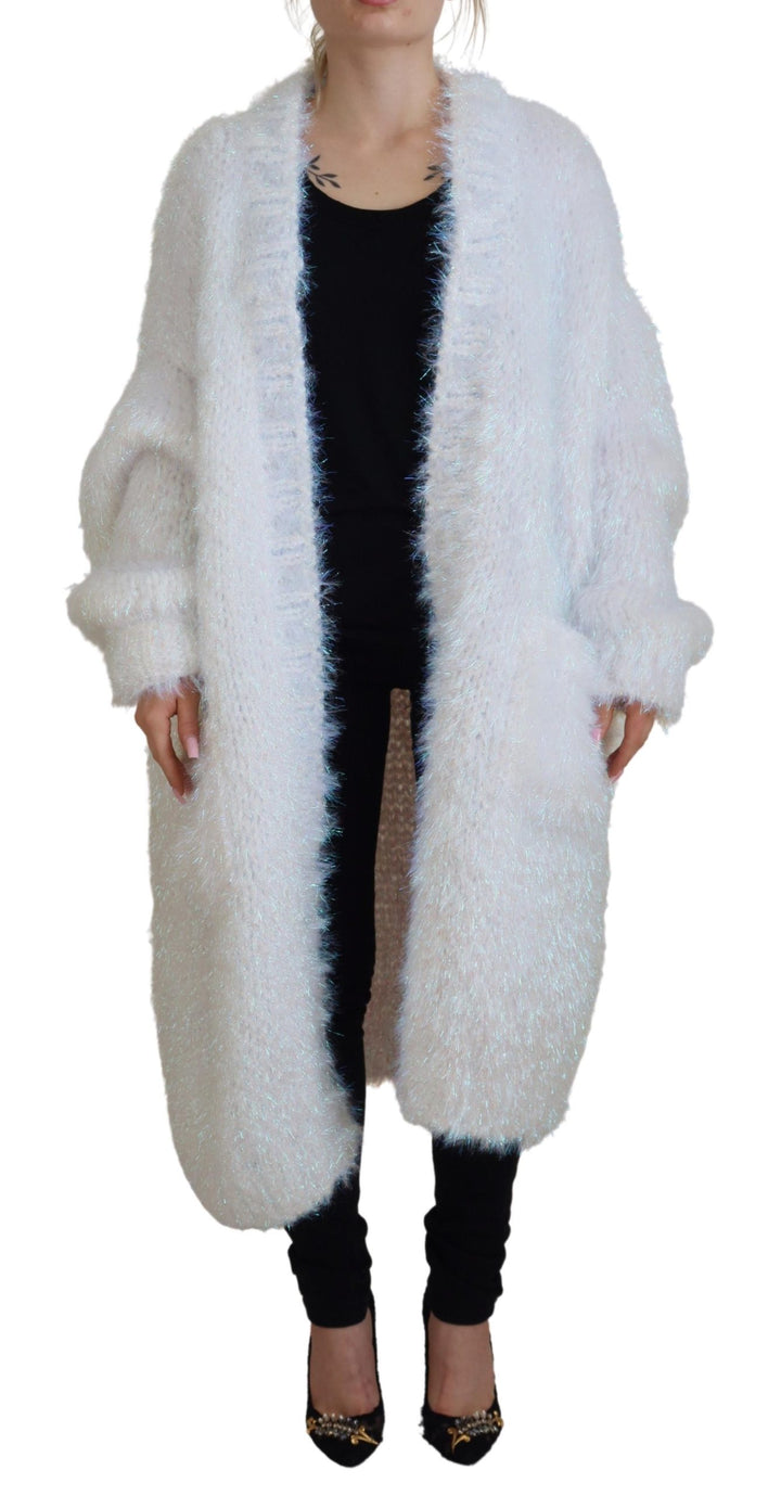 Weiße langärmelige Fransen Strickjacke