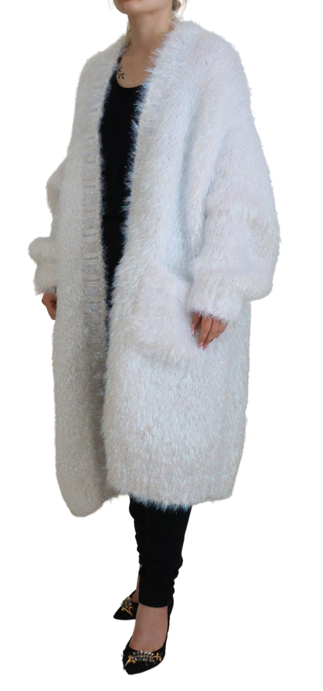 Weiße langärmelige Fransen Strickjacke