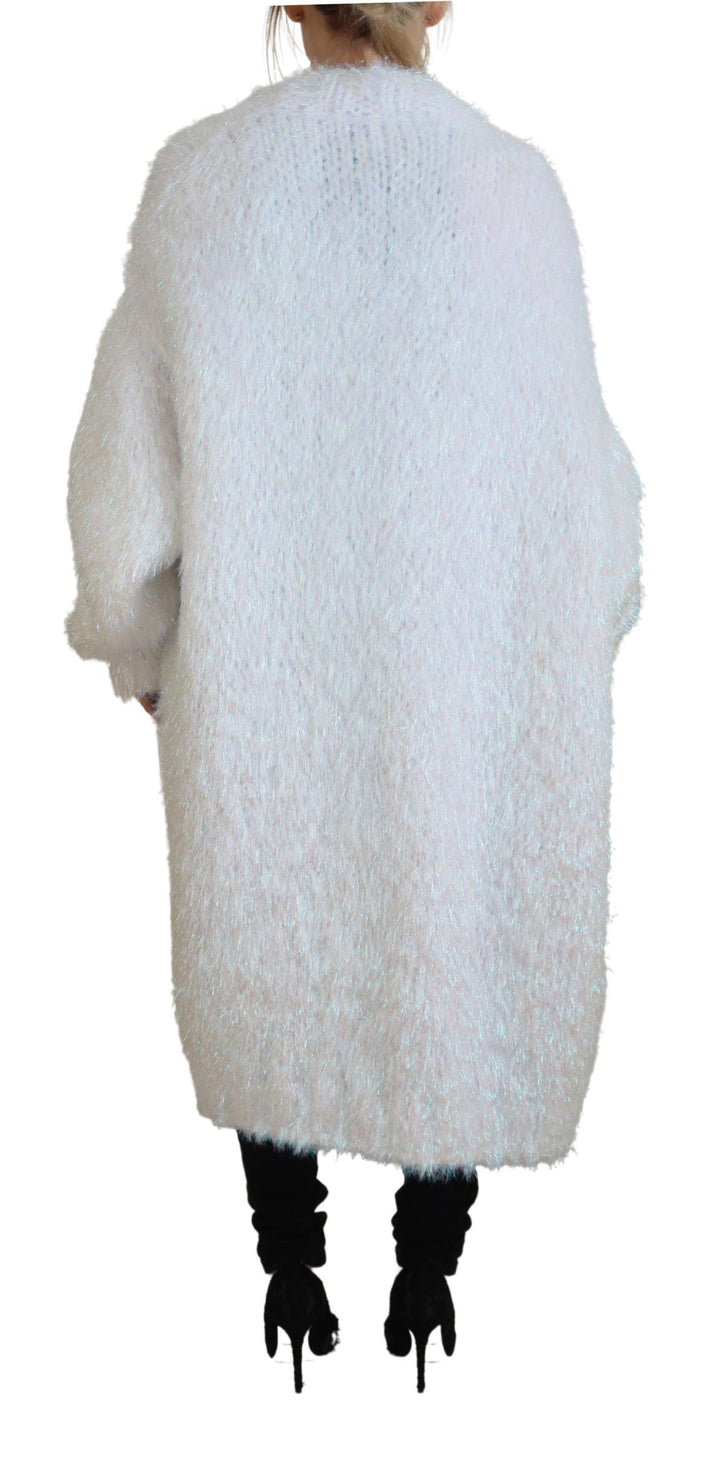 Weiße langärmelige Fransen Strickjacke