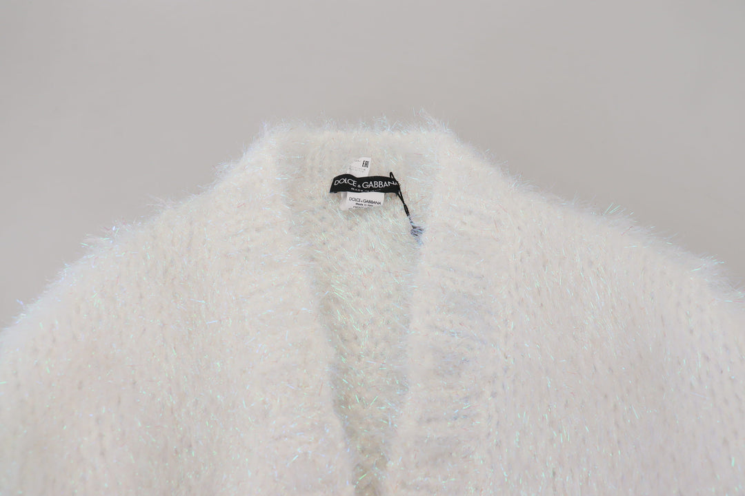 Weiße langärmelige Fransen Strickjacke