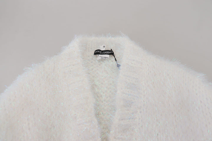 Weiße langärmelige Fransen Strickjacke