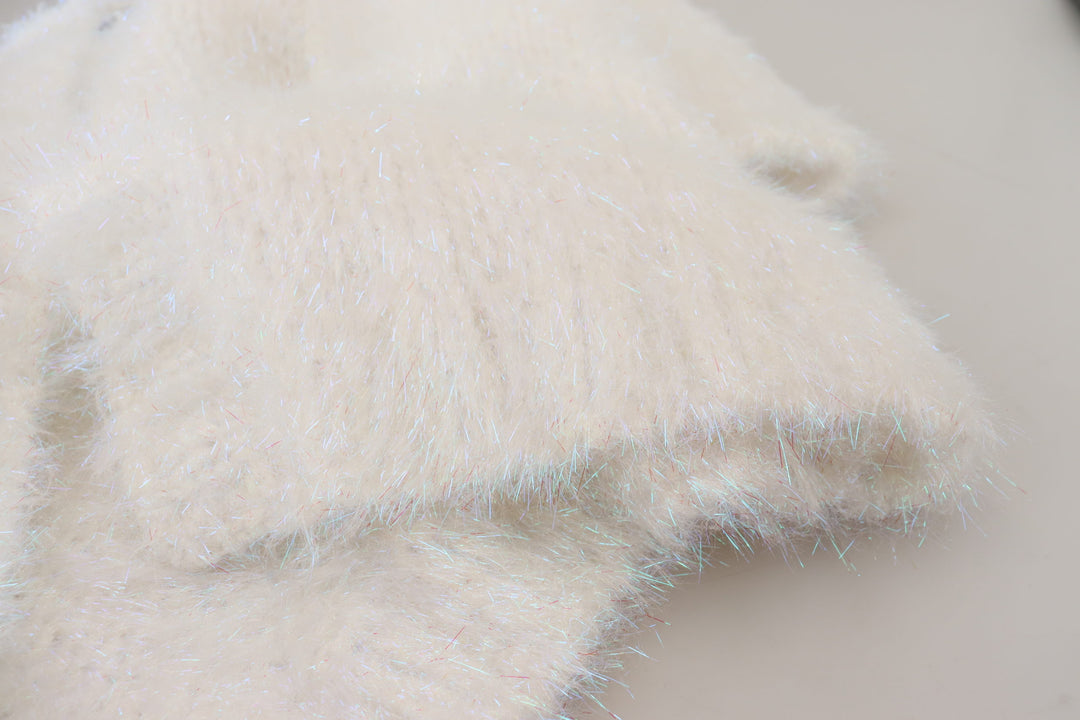 Weiße langärmelige Fransen Strickjacke