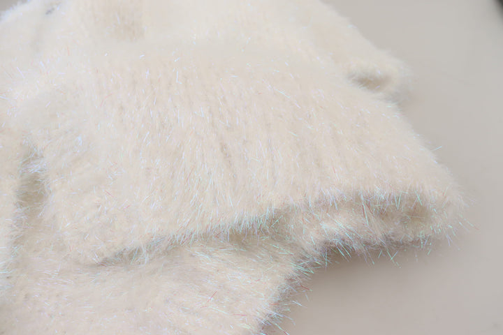 Weiße langärmelige Fransen Strickjacke