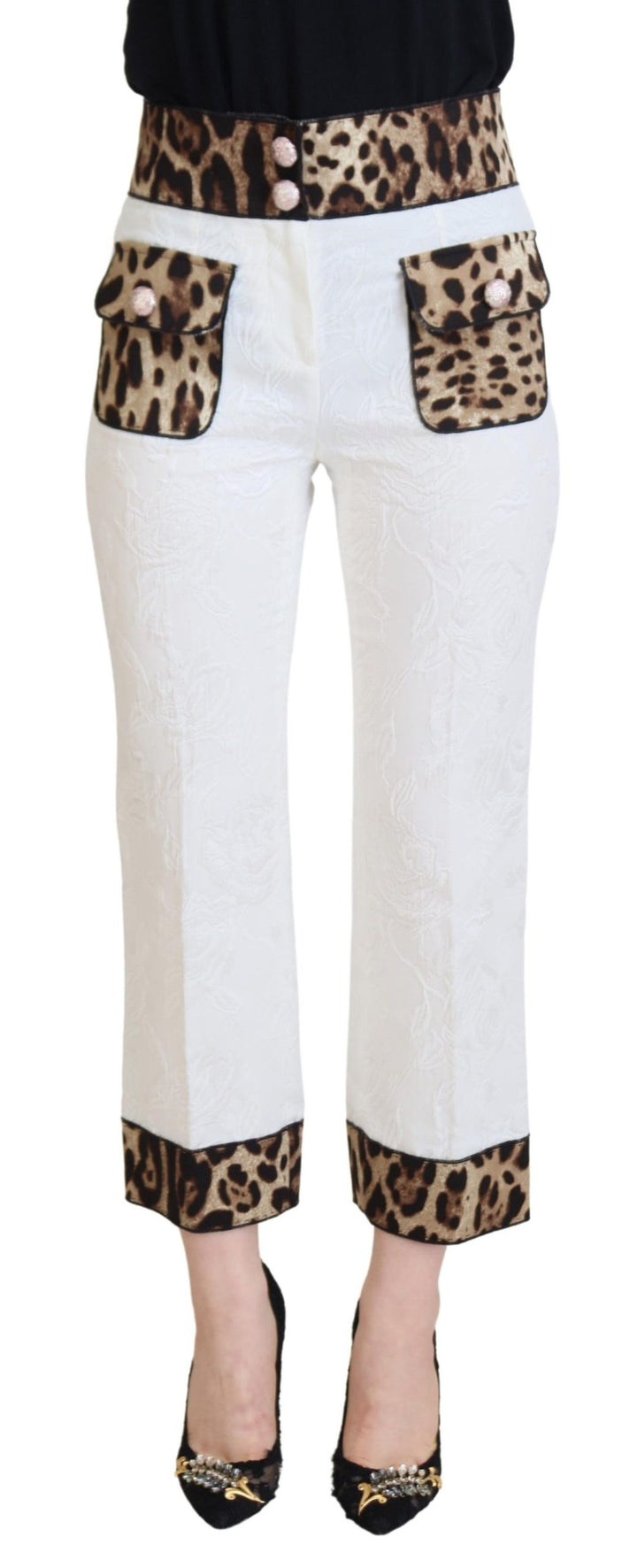 Weiße Hose mit Leopardenmuster und hoher Taille