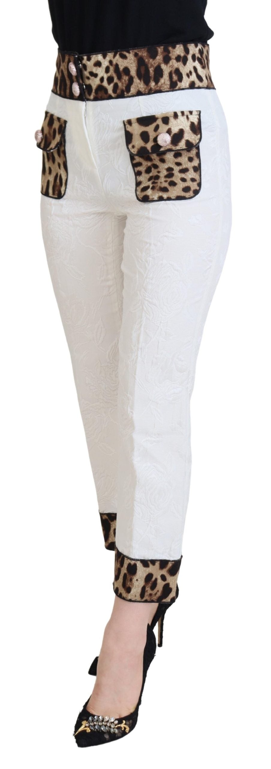 Weiße Hose mit Leopardenmuster und hoher Taille