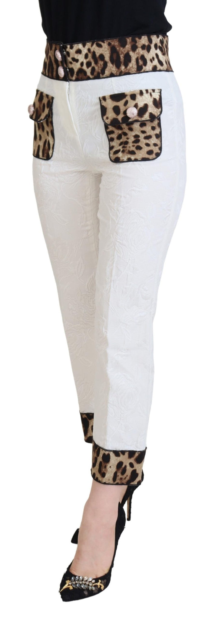 Weiße Hose mit Leopardenmuster und hoher Taille