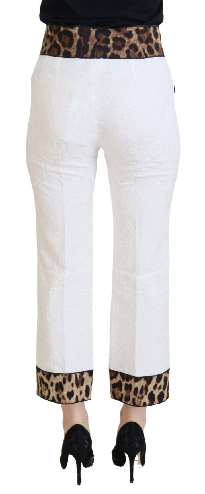 Weiße Hose mit Leopardenmuster und hoher Taille