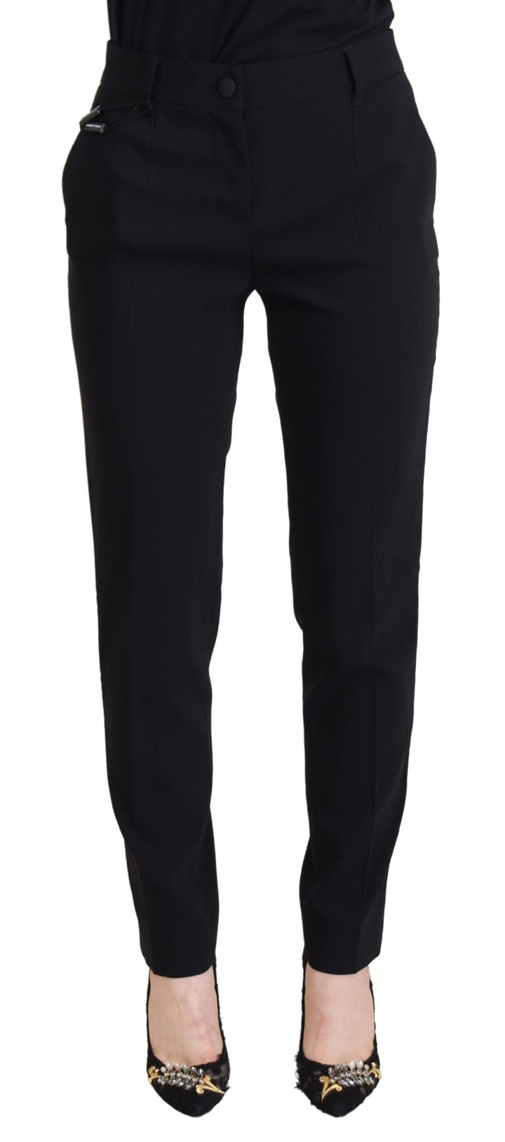 Elegant black trousers made of wool and silk
