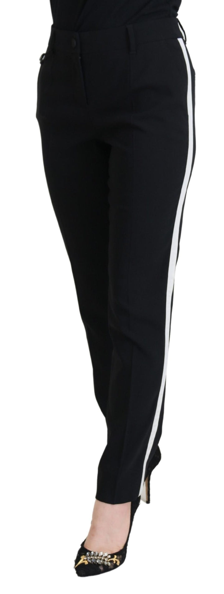 Elegant black trousers made of wool and silk