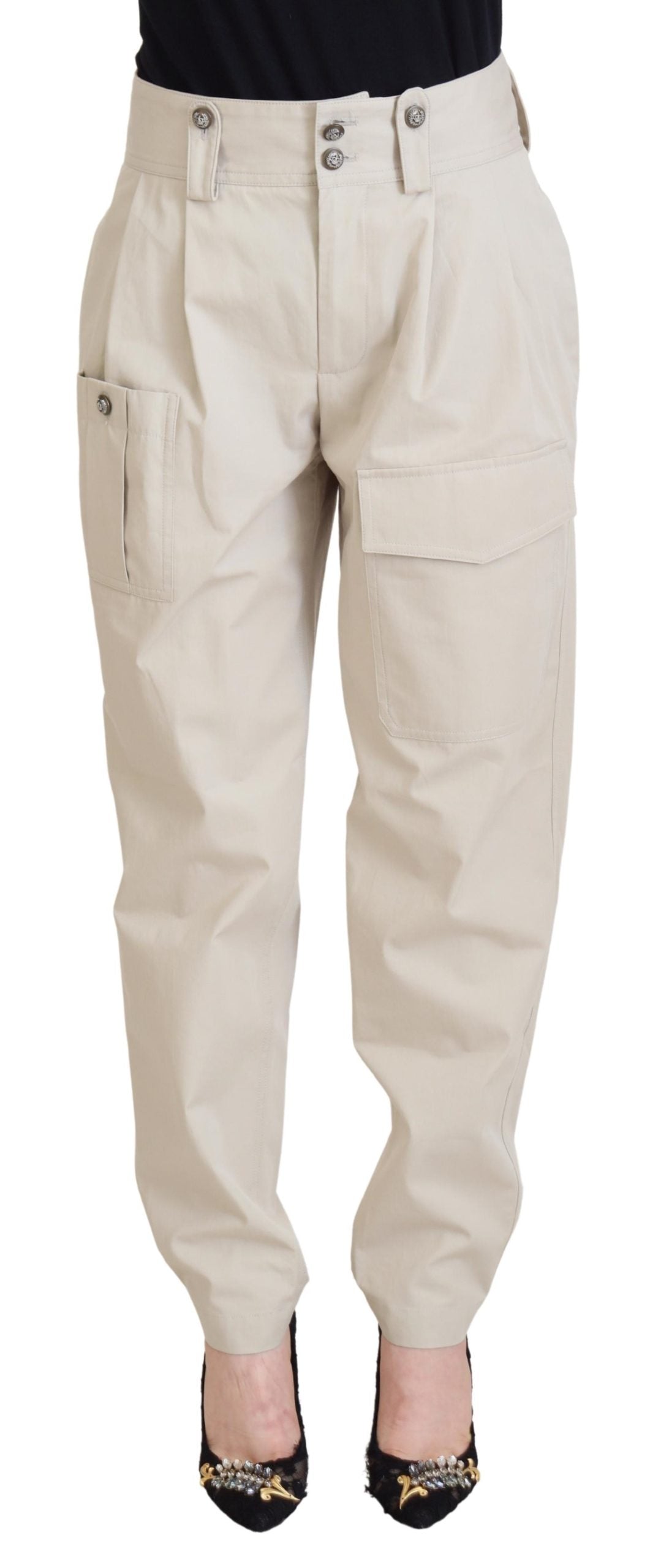 Chic beige cotton trousers for elegant comfort