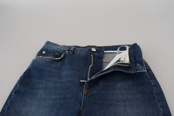 Elegant blue denim trousers - tailored fit