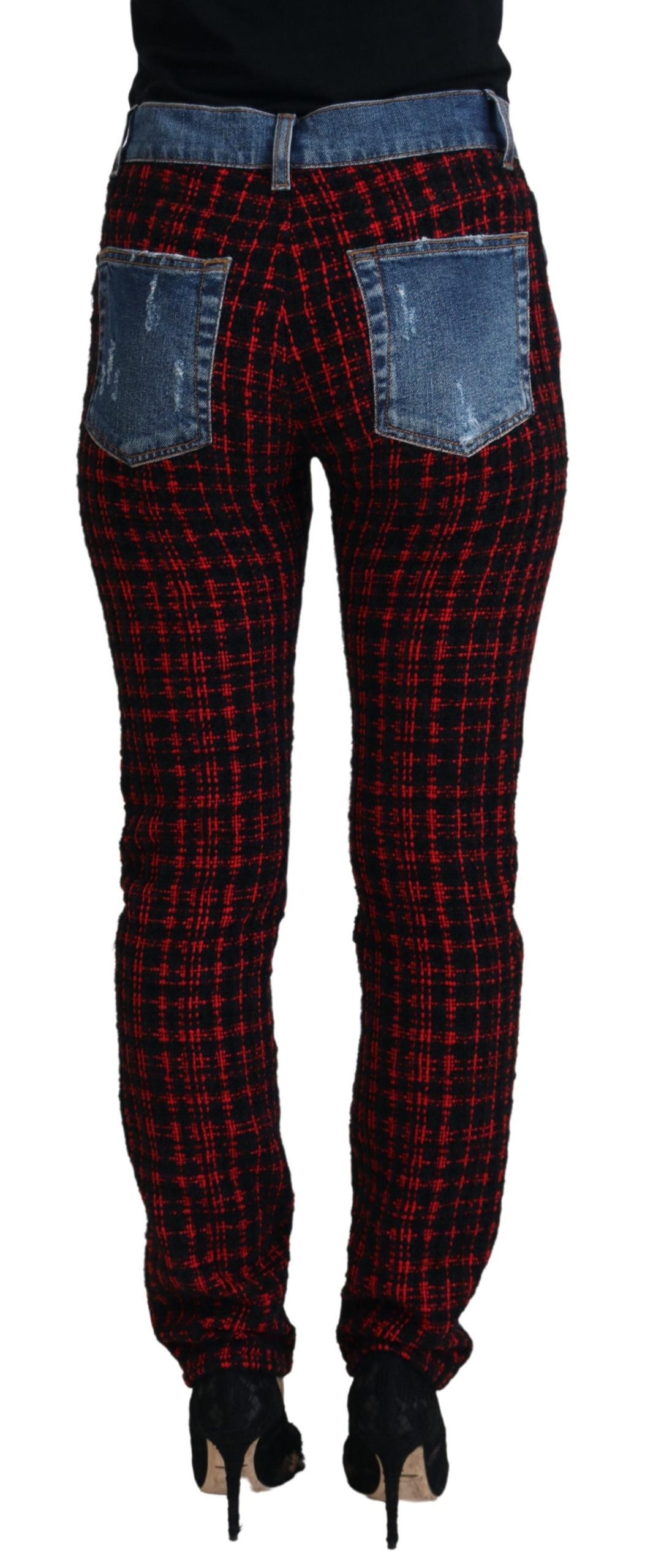 Blau karierte Skinny Denim Jeans