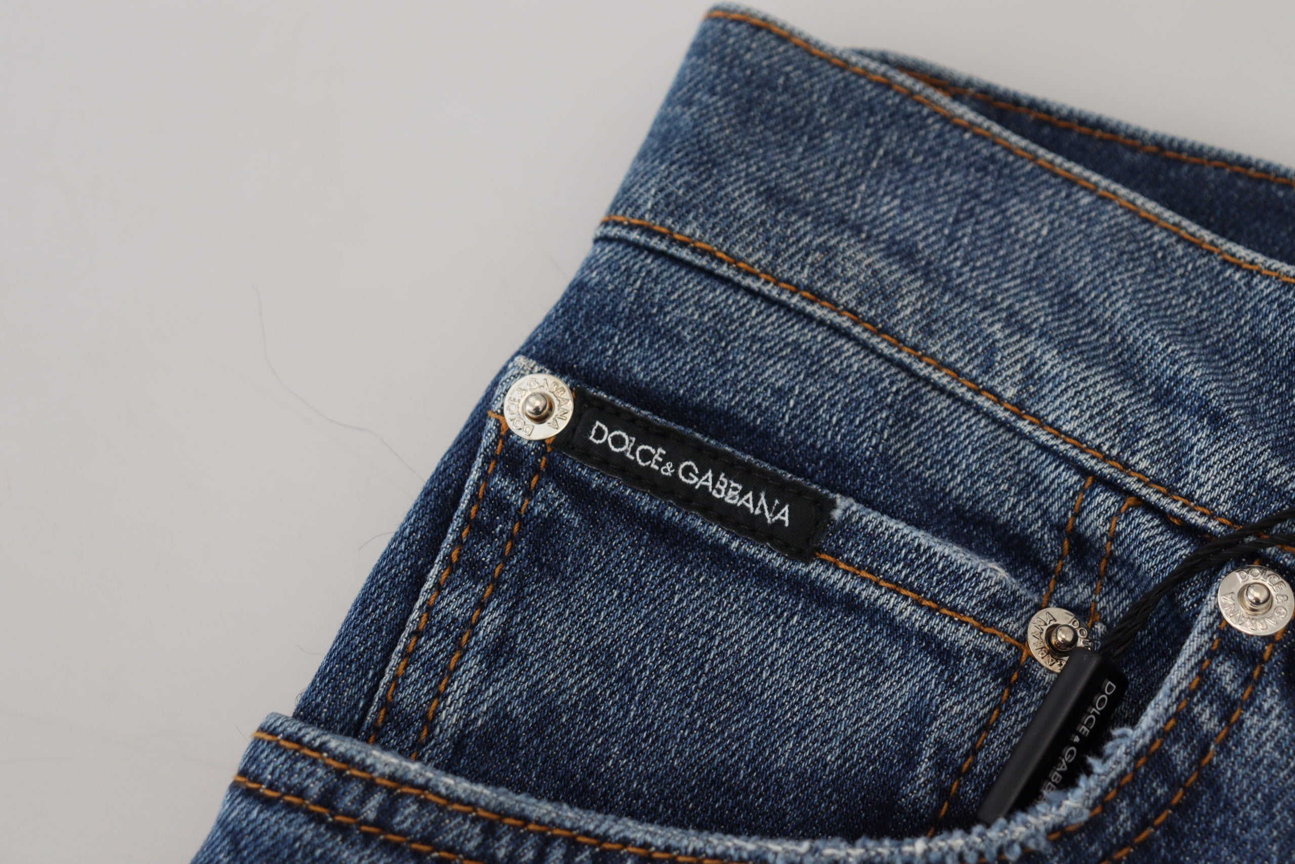 Blau karierte Skinny Denim Jeans