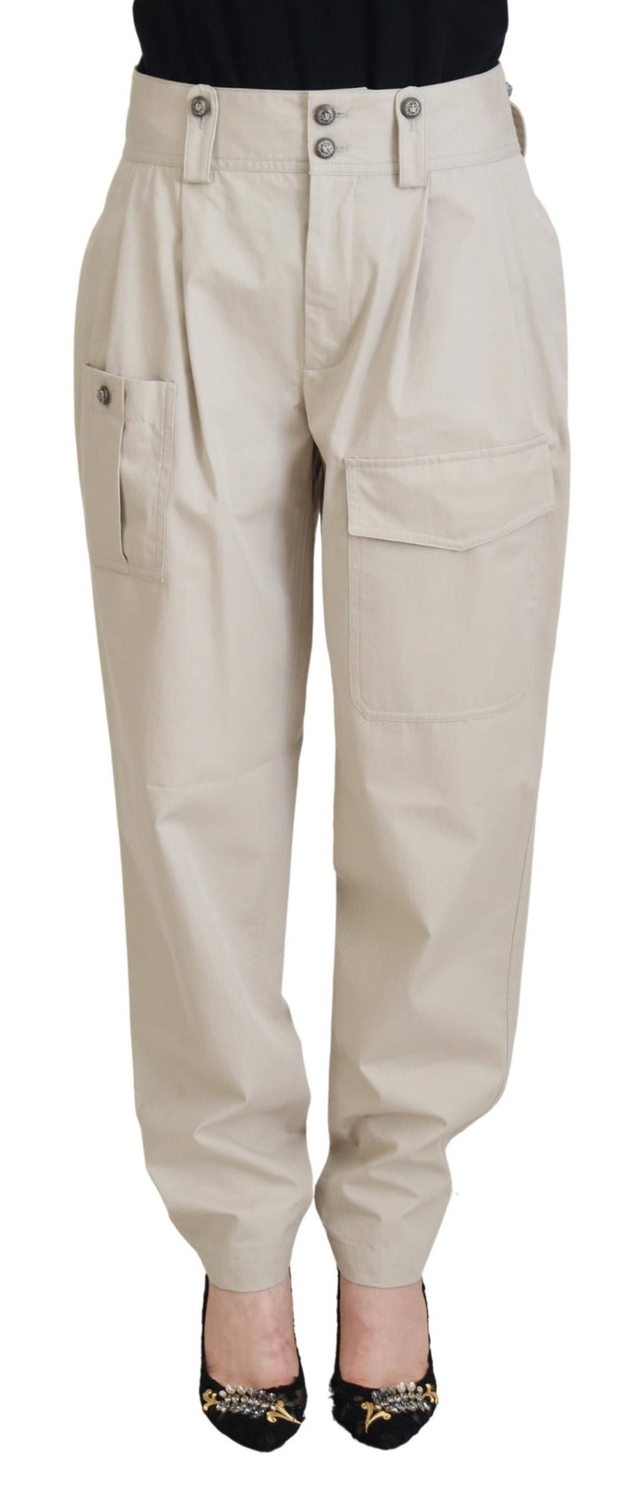 Beige Baumwolle Damen Cargo Hose