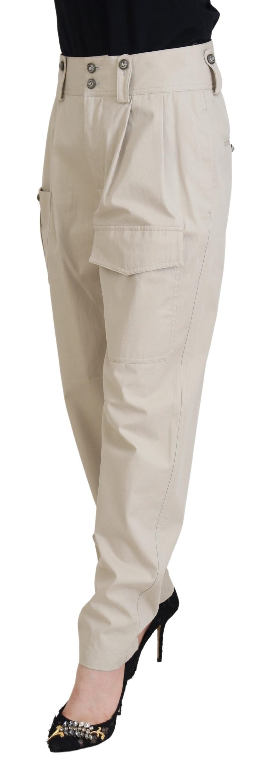 Beige Baumwolle Damen Cargo Hose