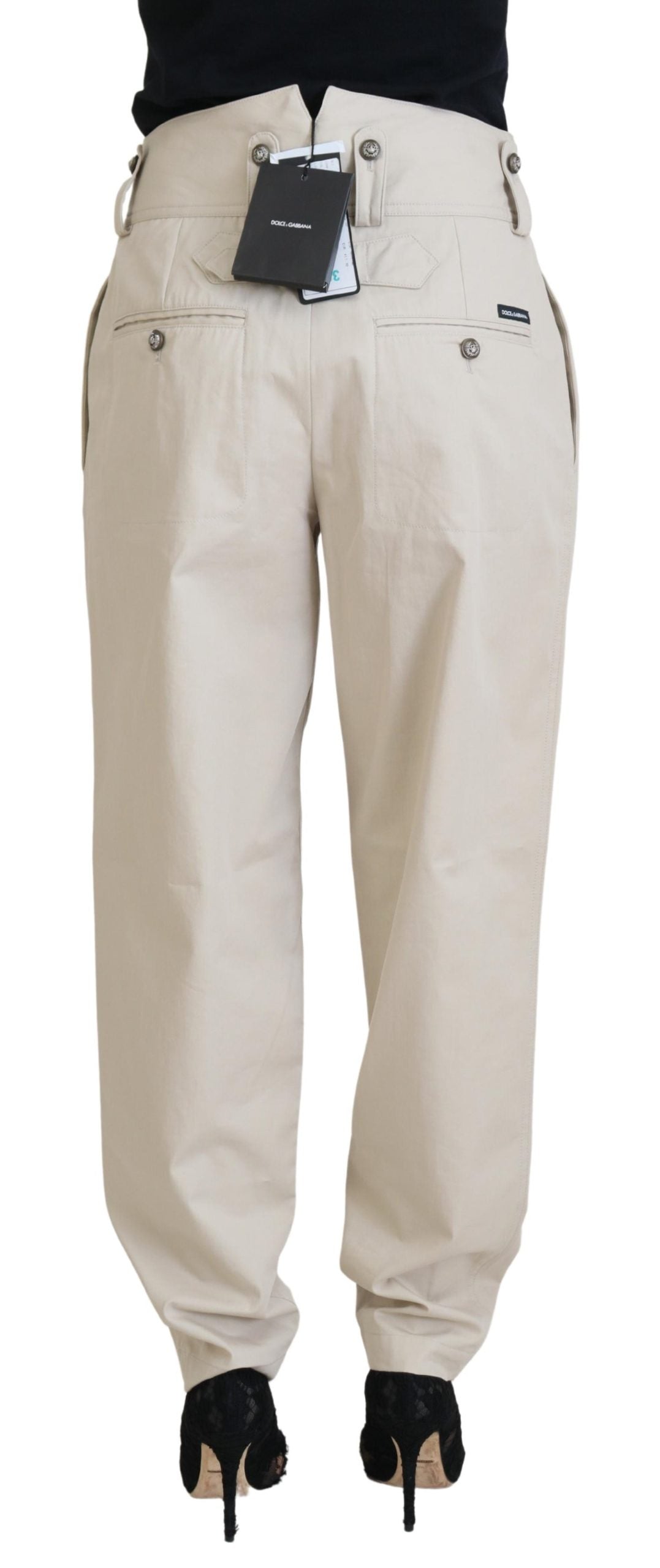 Beige Baumwolle Damen Cargo Hose