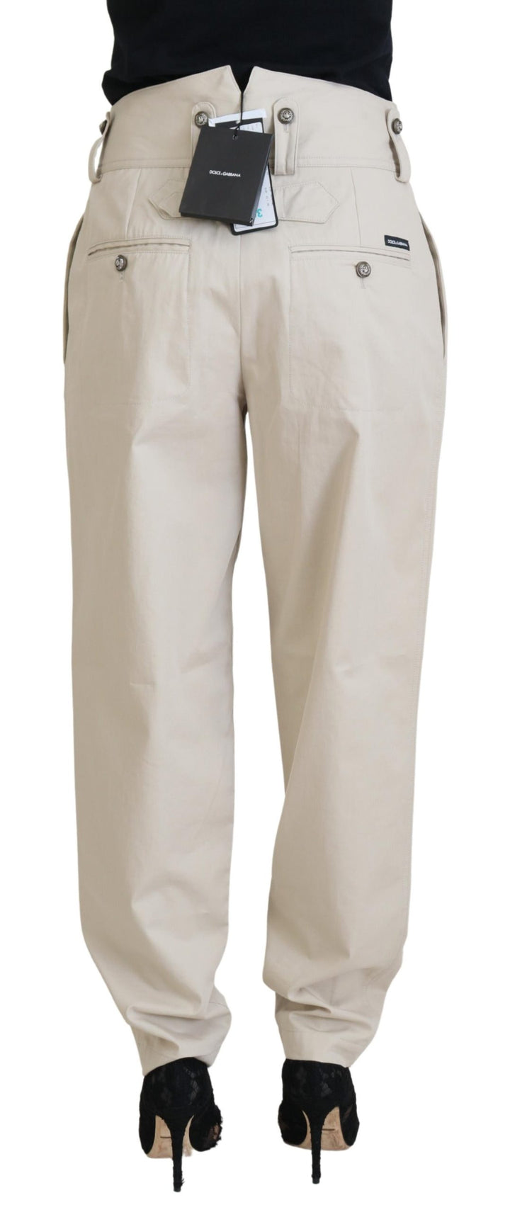 Beige Baumwolle Damen Cargo Hose