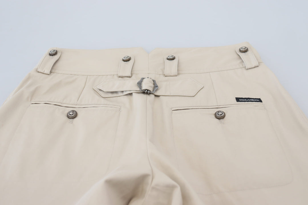 Beige Baumwolle Damen Cargo Hose