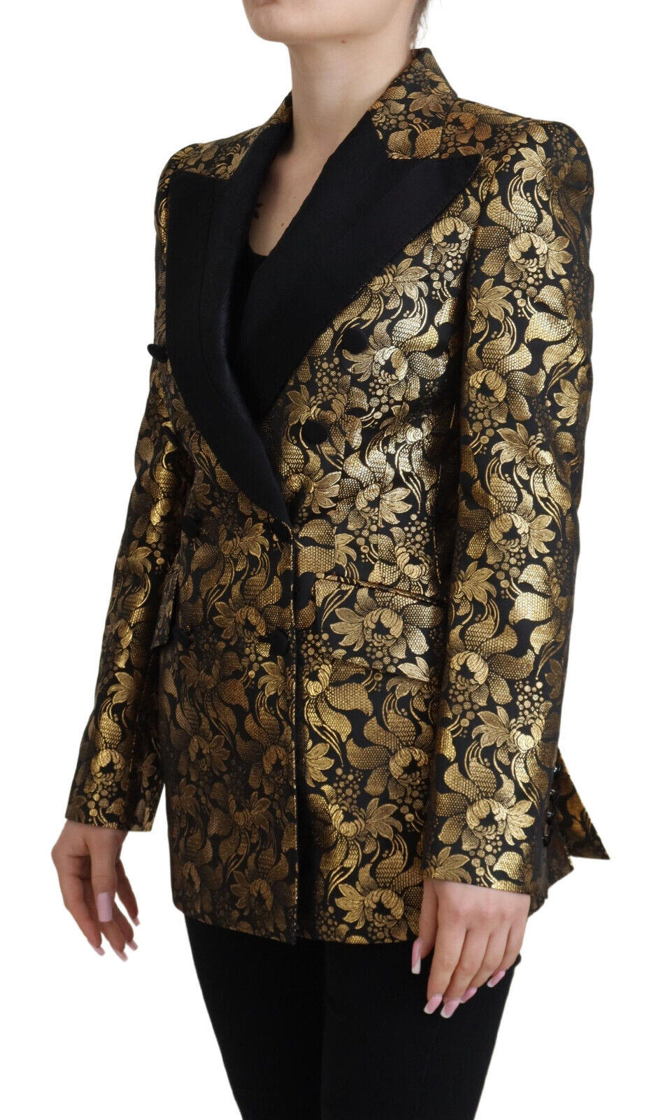Elegant black and gold jacket with floral pattern