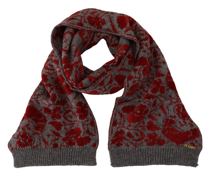 Chic red and grey cotton wrap scarf