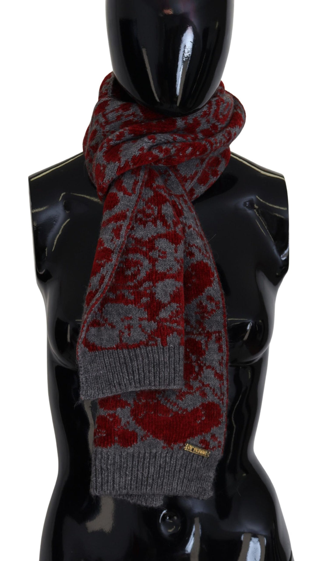 Chic red and grey cotton wrap scarf