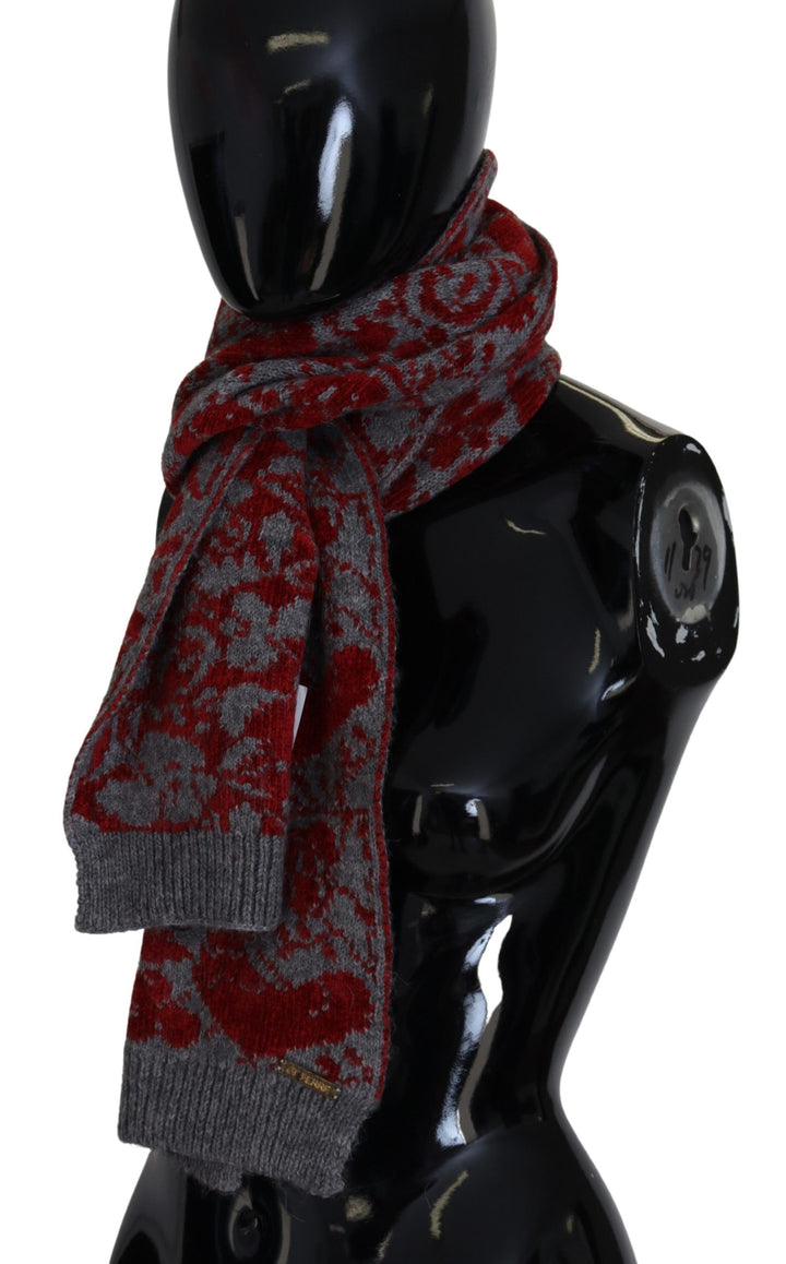 Chic red and grey cotton wrap scarf