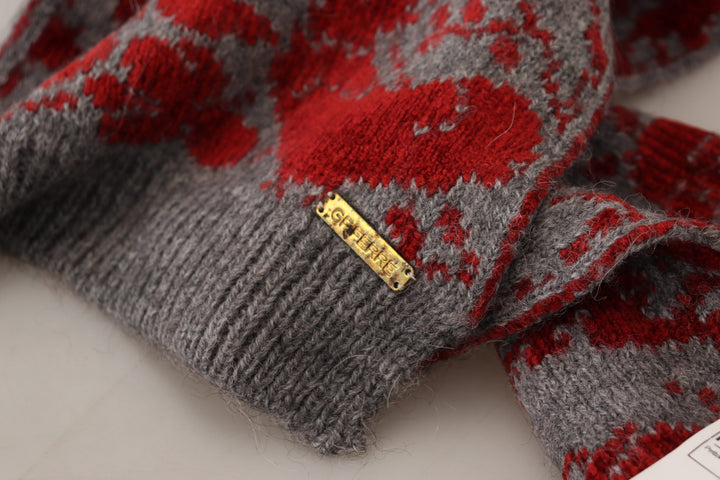 Chic red and grey cotton wrap scarf