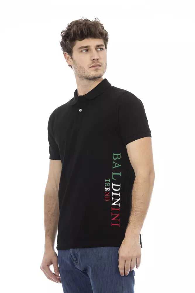 Black cotton polo shirt for men