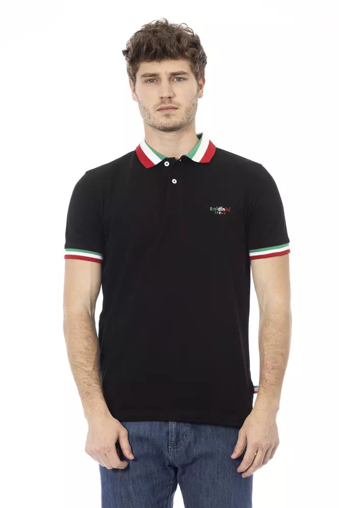 Black cotton polo shirt for men