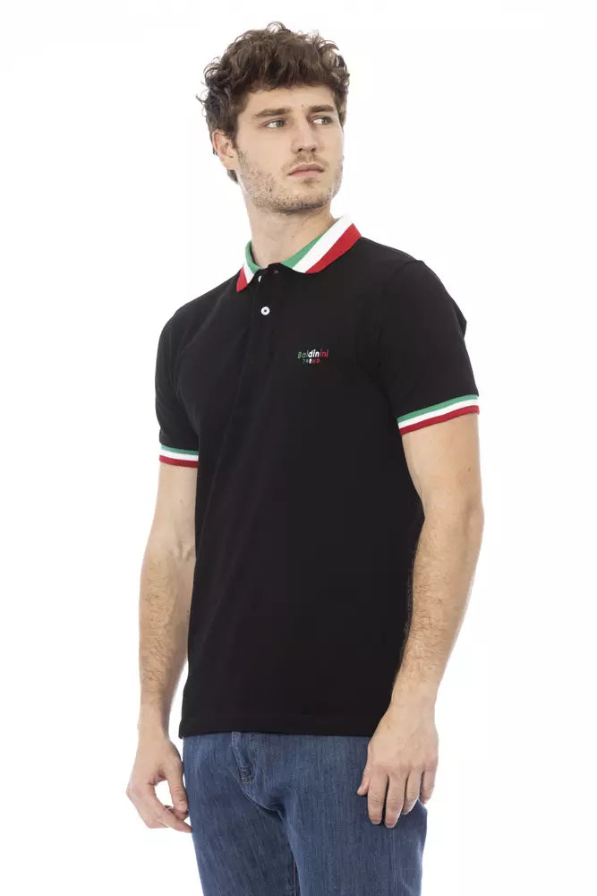 Black cotton polo shirt for men