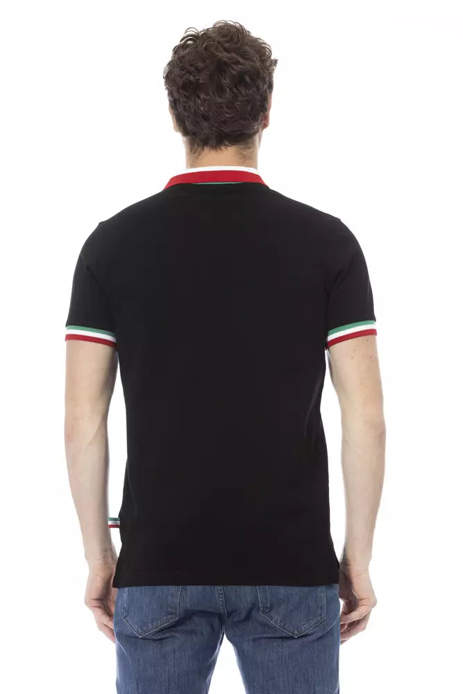 Black cotton polo shirt for men