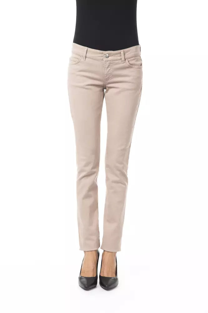 Beige cotton pants for women with front and back pockets