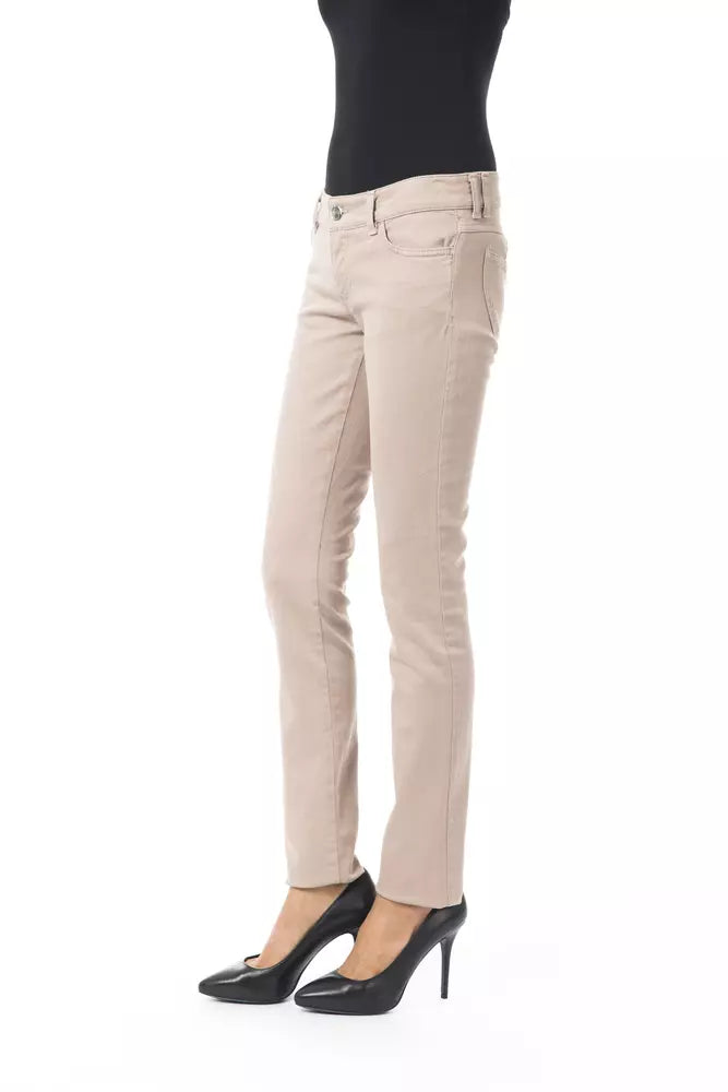 Beige cotton pants for women with front and back pockets