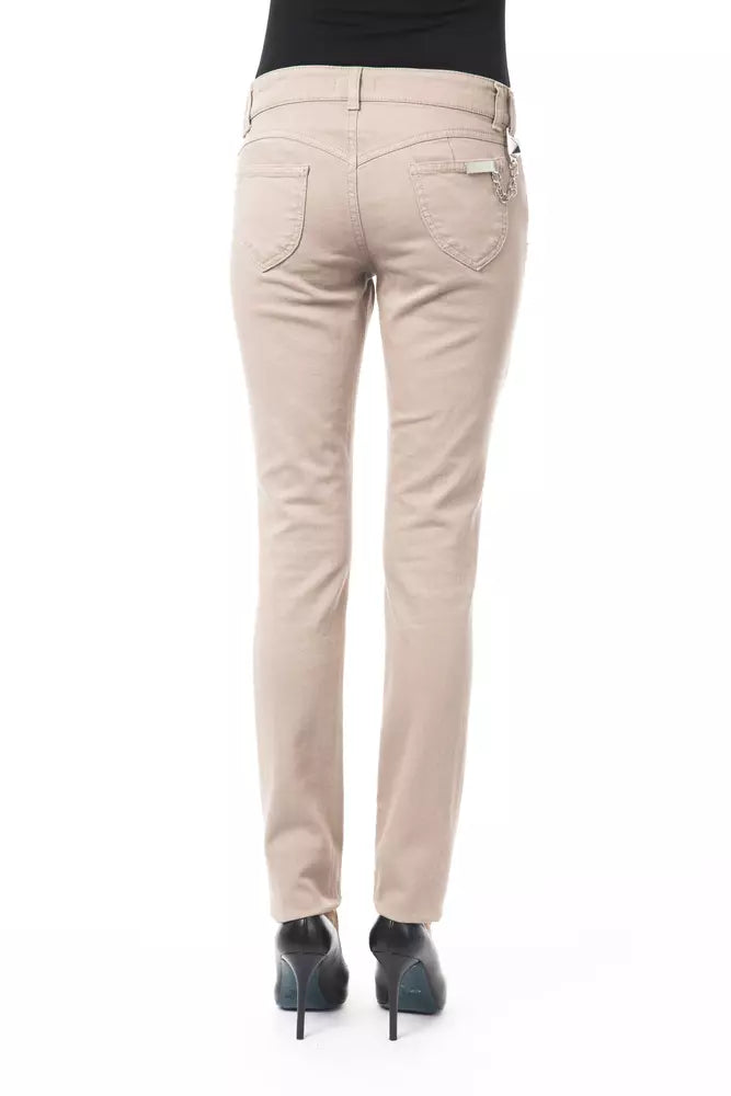 Beige cotton pants for women with front and back pockets
