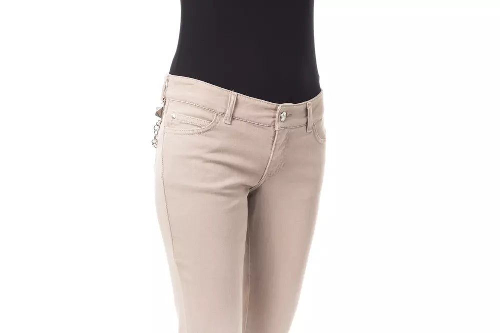 Beige cotton pants for women with front and back pockets