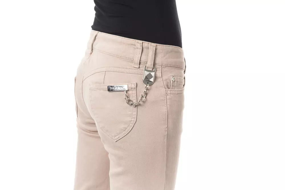 Beige cotton pants for women with front and back pockets